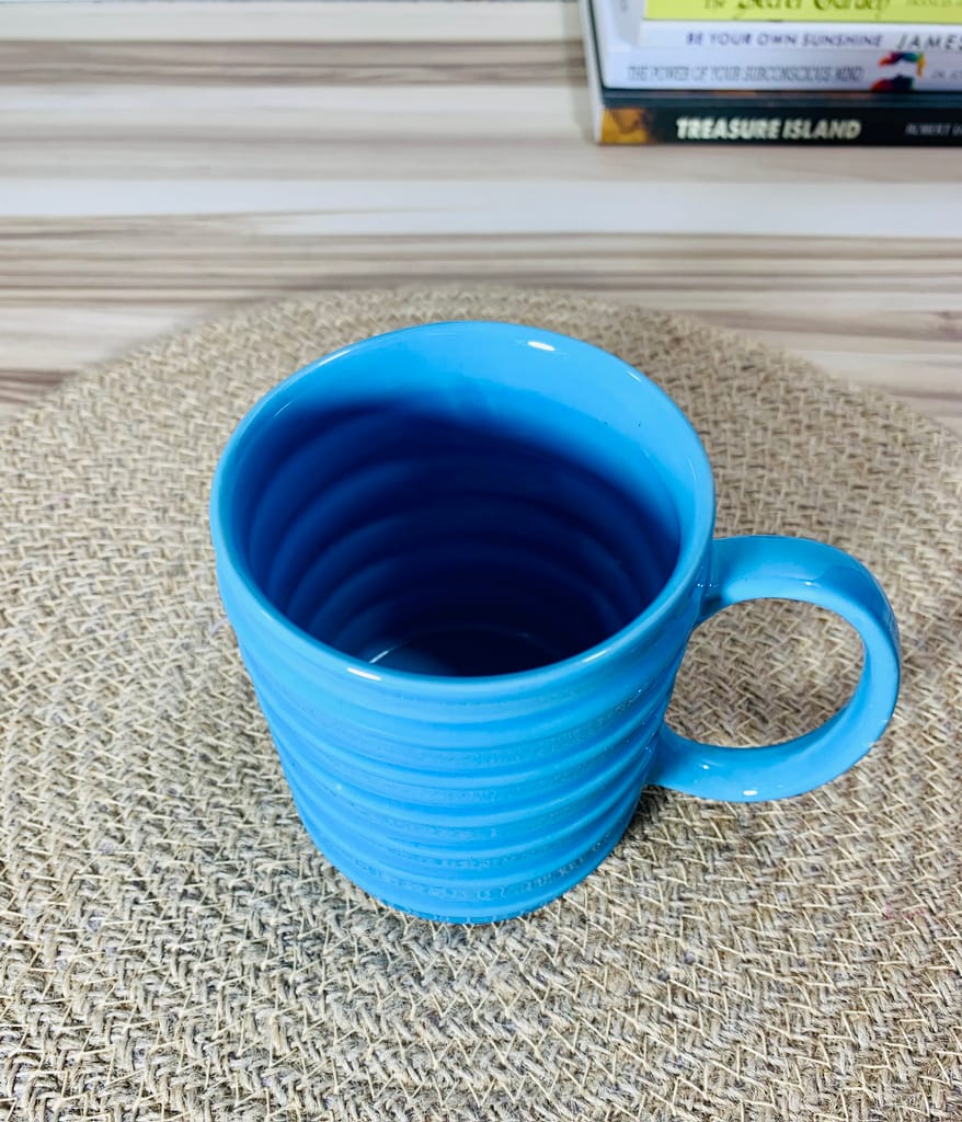 Homefrills Ceramic Hand Crafted Glossy line Design Ceramic Coffee Mug (Blue) Suitable for Coffee, Tea, Juice, Cappuccino,Milk etc. (275ml) Set of 1
