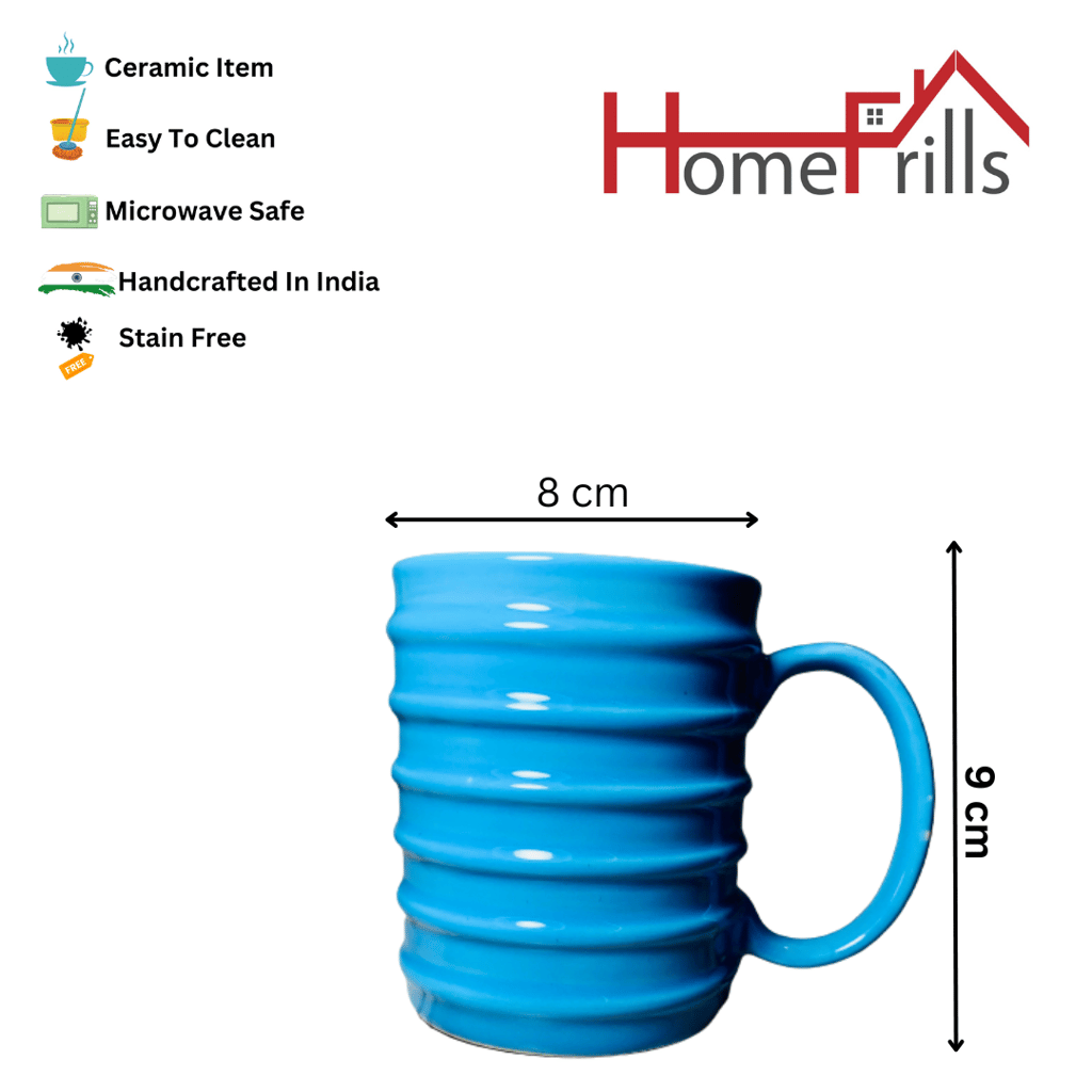 Homefrills Ceramic Hand Crafted Glossy line Design Ceramic Coffee Mug (Blue) Suitable for Coffee, Tea, Juice, Cappuccino,Milk etc. (275ml) Set of 1