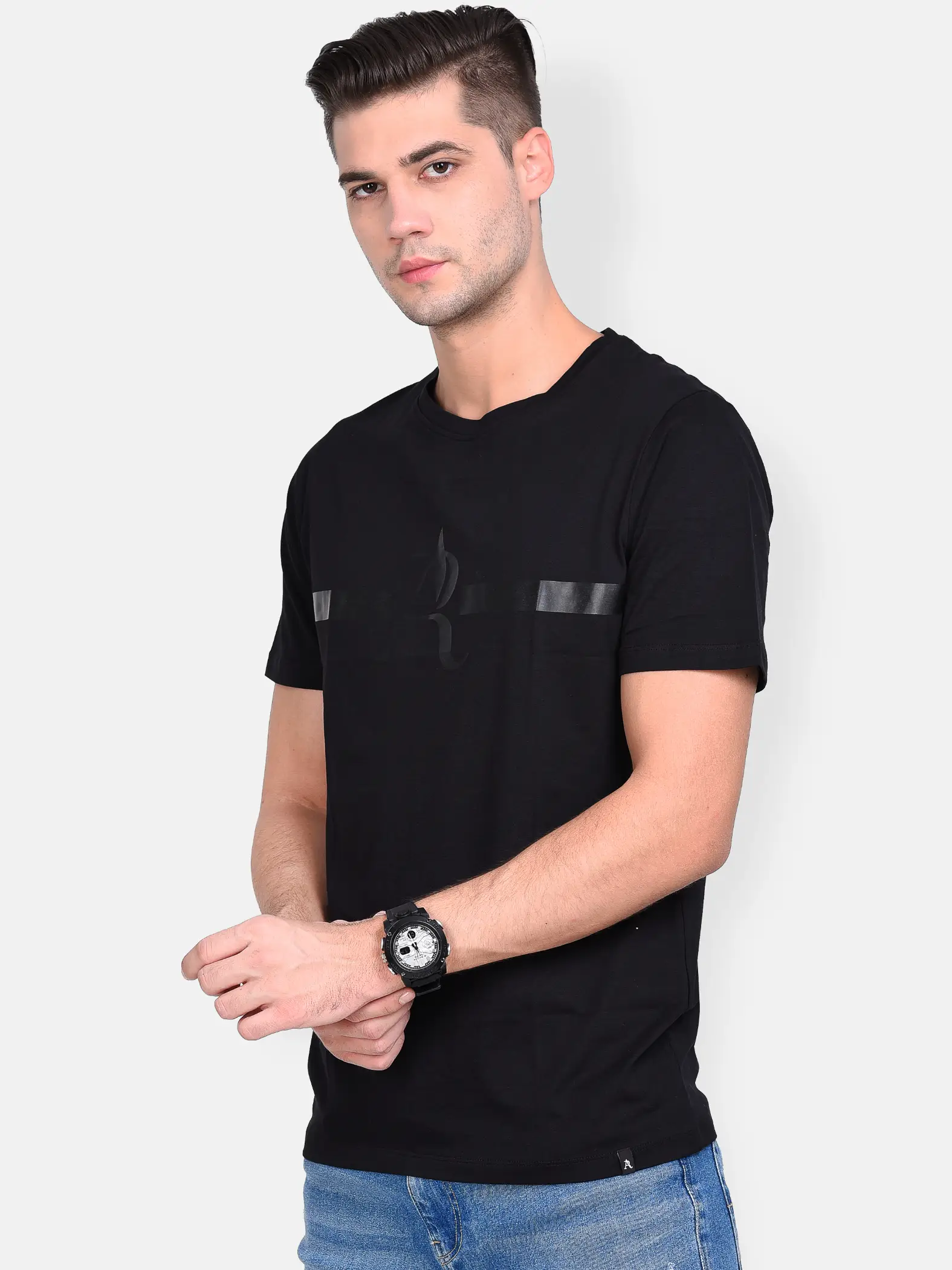MENS BLACK ROUND NECK GRAPHIC TSHIRT (AR064)