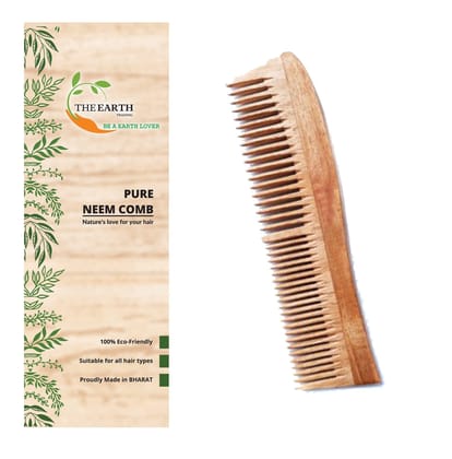 The Earth Trading Pure Neem Wooden Comb Curve Shape | Anti Hair Fall | Dandruff Control | Kacchi Neem | Organic | Natural