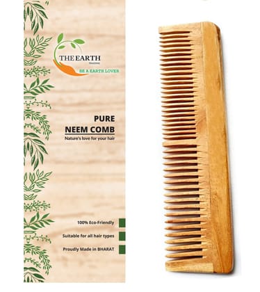 Kacchi Neem Wood Comb - Regular for Mens & Womens Dual Teeth | Handmade| Pure Neem Wood | Comb for Detangle