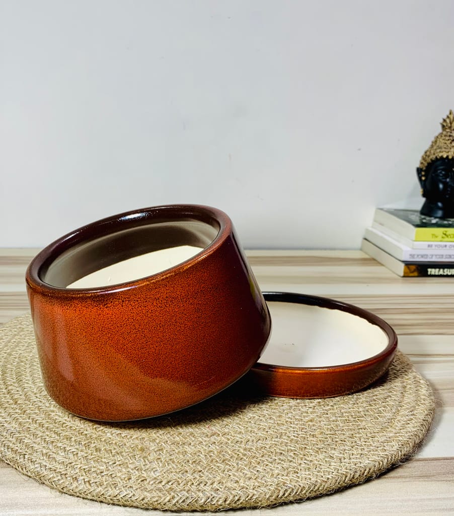 Homefrills Stylish Glossy Burnt Umber Colour Ceramic Planters Pot with Bottom Tray for Indoor Plants, Flower Pots, Succulent Pot, Planters for Home Decor, Home Garden Size-13 * 11 cm