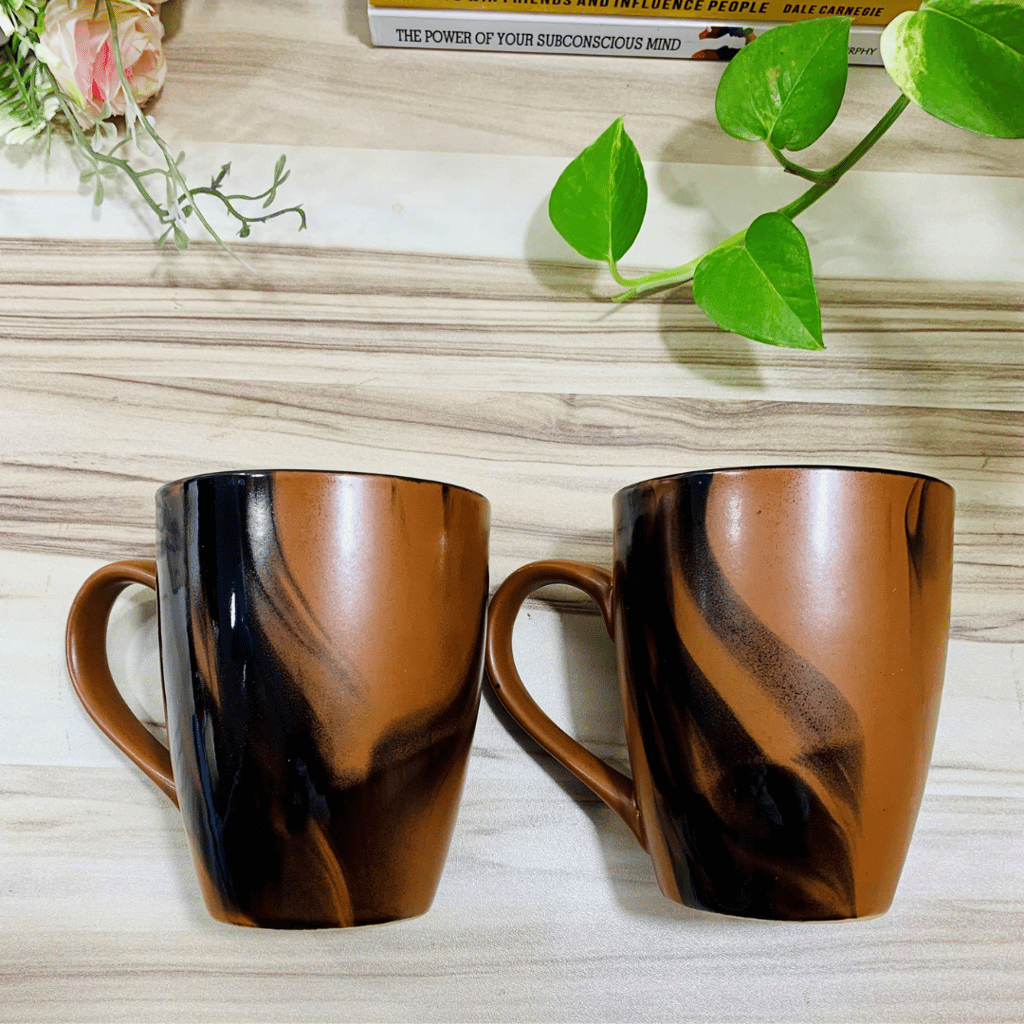 Homefrills Ceramic Hand Crafted Glossy Ceramic Coffee Mugs (Brown) Suitable for Coffee, Tea, Juice, Cappuccino, etc. (275ml) Set of 2