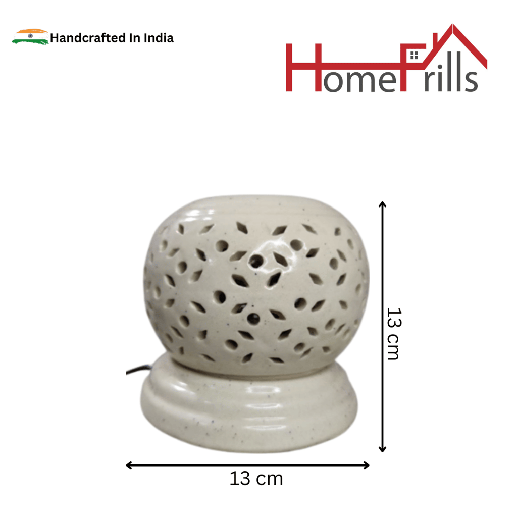 Homefrills Ceramic Ball Shape Electric Aroma Diffuser Oil Burner with 10 ML Lemongrass Aroma Oil for Home/Office & Spa Air Freshener for Aromatherapy/Oil Burners Colour -White (Size-13*13*13 cm)