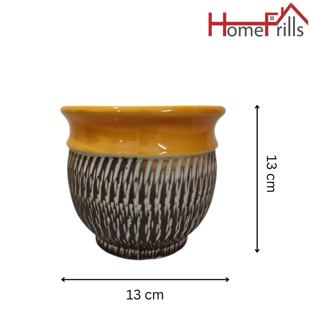 Homefrills Ceramic Stylish planters Pot Brown Colour for Indoor & Outdoor Home, Garden, Office Decor,Balcony Planters Pot Gamla Pot Size: 13 cm Wide & 13 cm high
