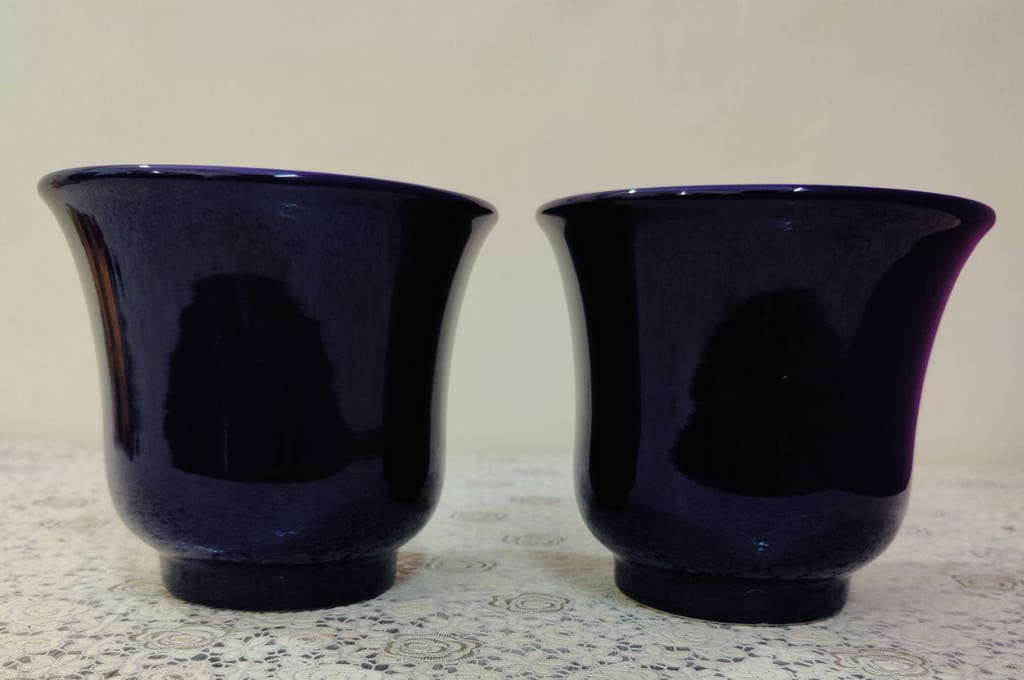 Homefrills High Glossy Blue Colour Ceramic Small Planters Pots Combo for Indoor & Outdoor Home, Garden, Office Decor,Balcony Planters Pot Gamla Size-14 * 13 cm Colour-Blue(Set of 2)