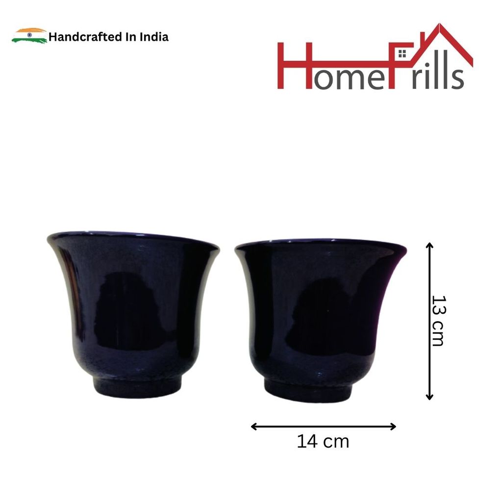 Homefrills High Glossy Blue Colour Ceramic Small Planters Pots Combo for Indoor & Outdoor Home, Garden, Office Decor,Balcony Planters Pot Gamla Size-14 * 13 cm Colour-Blue(Set of 2)