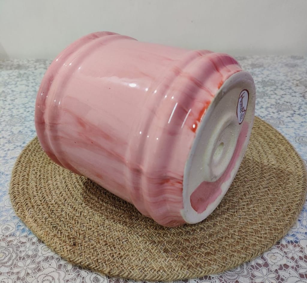 Homefrills Stylish Barrel Shape Glossy Finish Pink Ceramic Planter Pot for Indoor & Outdoor Home, Garden, Office Decor,Balcony Planters Pot Gamla Size-16 * 16 cm Colour-Pink