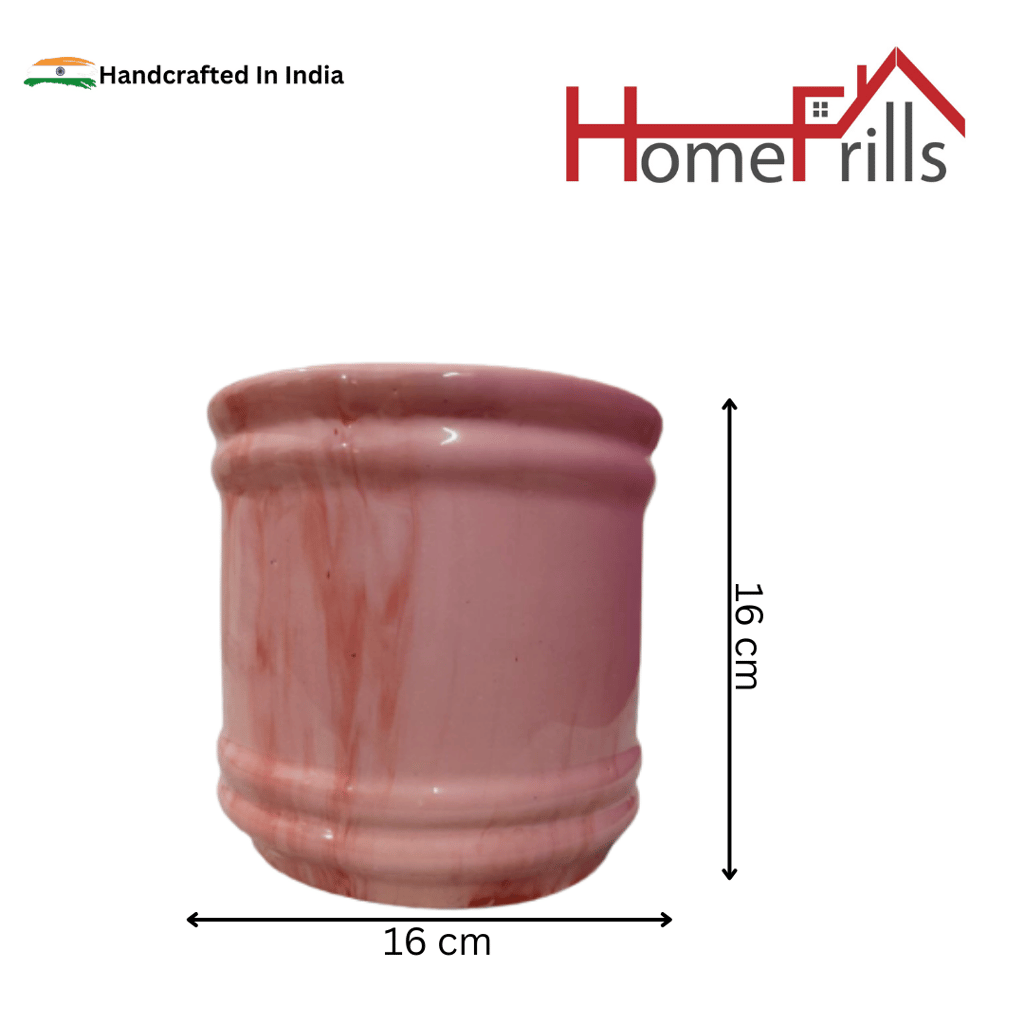 Homefrills Stylish Barrel Shape Glossy Finish Pink Ceramic Planter Pot for Indoor & Outdoor Home, Garden, Office Decor,Balcony Planters Pot Gamla Size-16 * 16 cm Colour-Pink