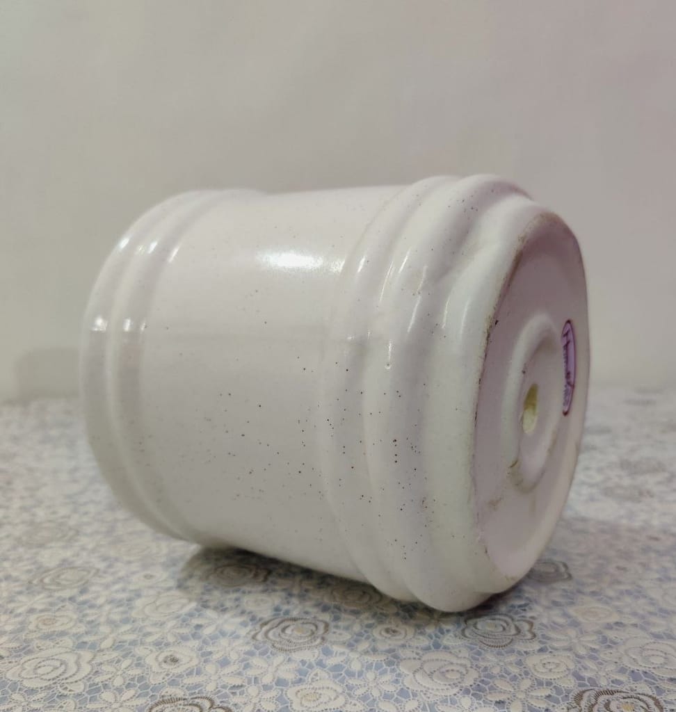 Homefrills Stylish Barrel Shape Glossy Finish White Ceramic Planter Pot for Indoor & Outdoor Home, Garden, Office Decor,Balcony Planters Pot Gamla Size-16 * 16 cm Colour-White