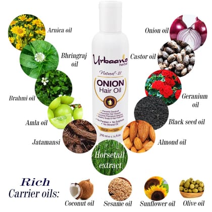 Urbaano Herbal Natural 21 Exquisite Oils with Onion Extract to ReGrow hair, Control Hair Fall & Healthy Hair & Scalp - No Paraben - No Sulphate - No Mineral Oil Hair Oil  (400 ml)