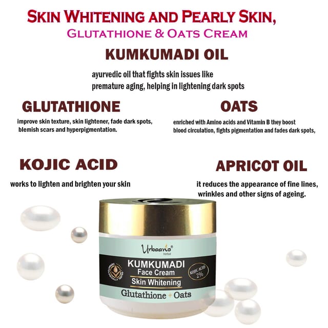 Urbaano Herbal Kumkumadi Skin Brightening Cream with Glutathione & Oats  Deep Hydration Formula