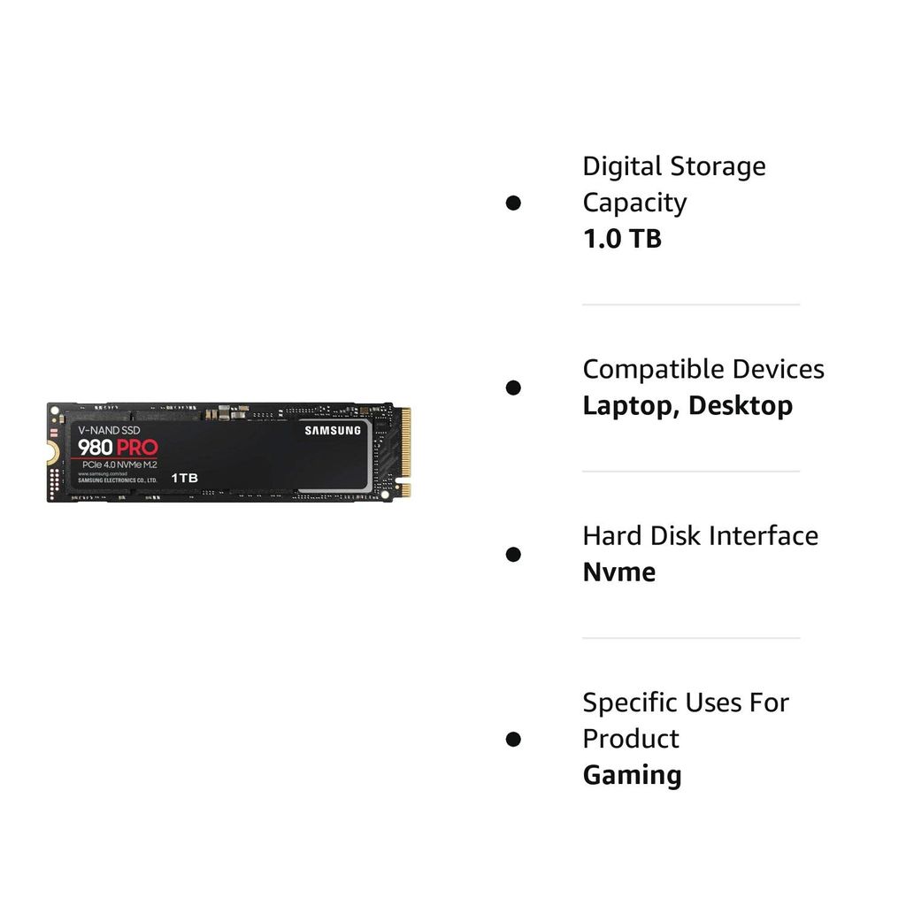 Samsung 980 Pro NVMe M.2 1TB SSD Internal Solid State MZ-V8P1T0BW