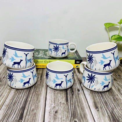 Homefrills Premuim Stoneware Hand Painted Ceramic Stylish Tea/Coffee Cups Set of 6