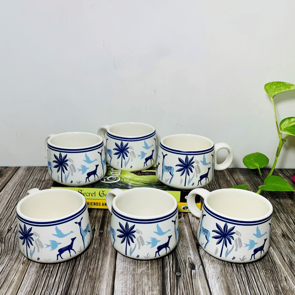 Homefrills Premuim Stoneware Hand Painted Ceramic Stylish Tea/Coffee Cups Set of 6