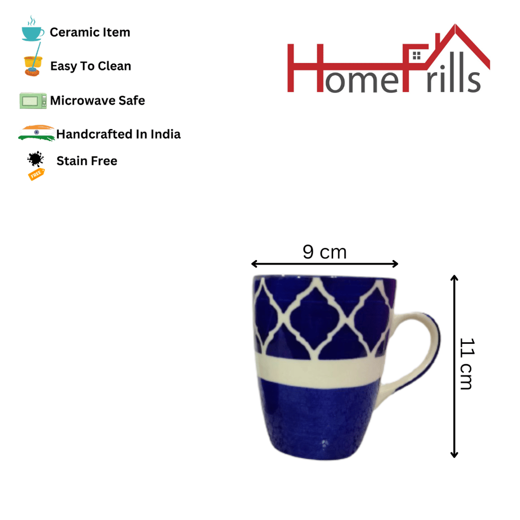 Homefrills Ceramic Hand Crafted-Hand Painted Ceramic Coffee Mug (Blue) Suitable for Coffee, Tea, Juice, Cappuccino, etc. (275ml)