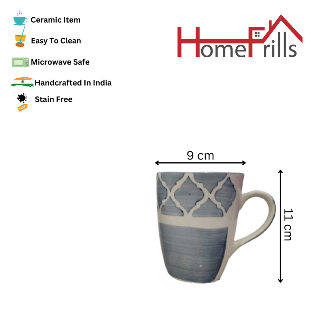 Homefrills Ceramic Hand Crafted-Hand Painted Ceramic Coffee Mug (Grey) Suitable for Coffee, Tea, Juice, Cappuccino, etc. (275ml)