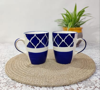 Homefrills Ceramic Hand Crafted-Hand Painted Ceramic Coffee Mugs (Blue) Suitable for Coffee, Tea, Juice, Cappuccino, etc. (275ml) Set of 2