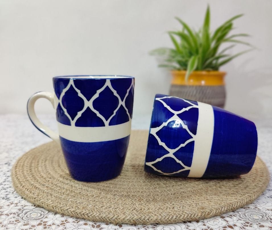 Homefrills Ceramic Hand Crafted-Hand Painted Ceramic Coffee Mugs (Blue) Suitable for Coffee, Tea, Juice, Cappuccino, etc. (275ml) Set of 2