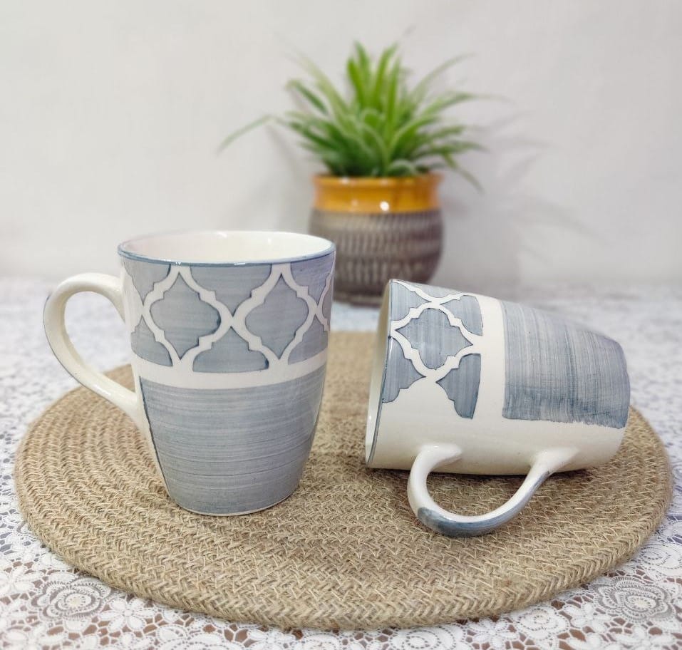 Homefrills Ceramic Hand Crafted-Hand Painted Ceramic Coffee Mug (Grey) Suitable for Coffee, Tea, Juice, Cappuccino, etc. (275ml) Set of 2
