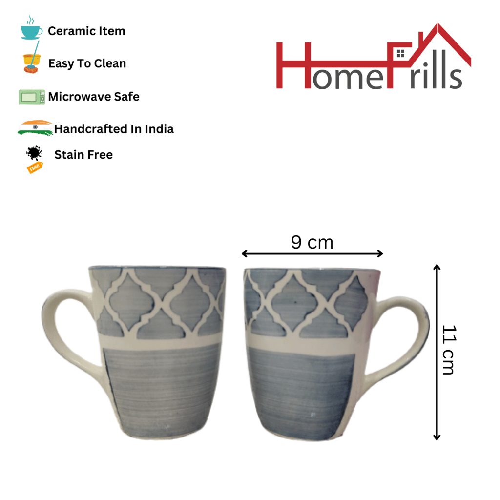 Homefrills Ceramic Hand Crafted-Hand Painted Ceramic Coffee Mug (Grey) Suitable for Coffee, Tea, Juice, Cappuccino, etc. (275ml) Set of 2