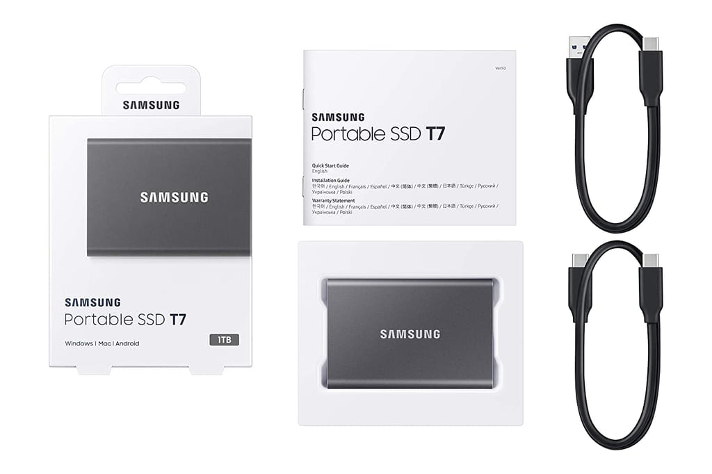 Samsung T7 Portable SSD 2TB With USB3.2 External Solid State Drive Upto 1050MB/s MU-PC2T0T/WW-Gray