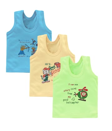 Neeba Kids Cotton Multicolor Printed Vest for Boys, Summer Innewear Undershirt Ganji Baniyan for New born Baby Boy (Pack of 3)