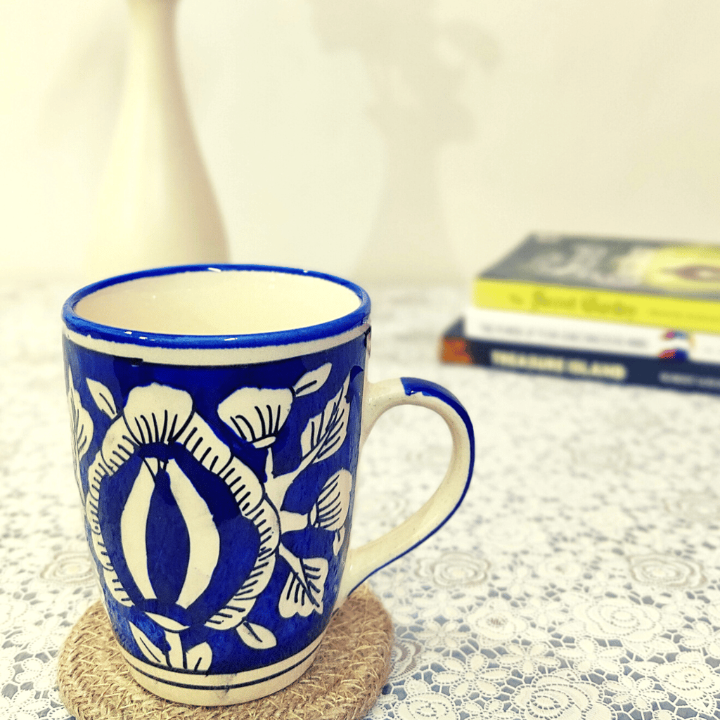 Homefrills Ceramic Hand Crafted-Hand Painted Mughal Art Design Ceramic Coffee Mug (Blue) Suitable for Coffee, Tea, Juice, Cappuccino, etc. (250ml) Set of 1