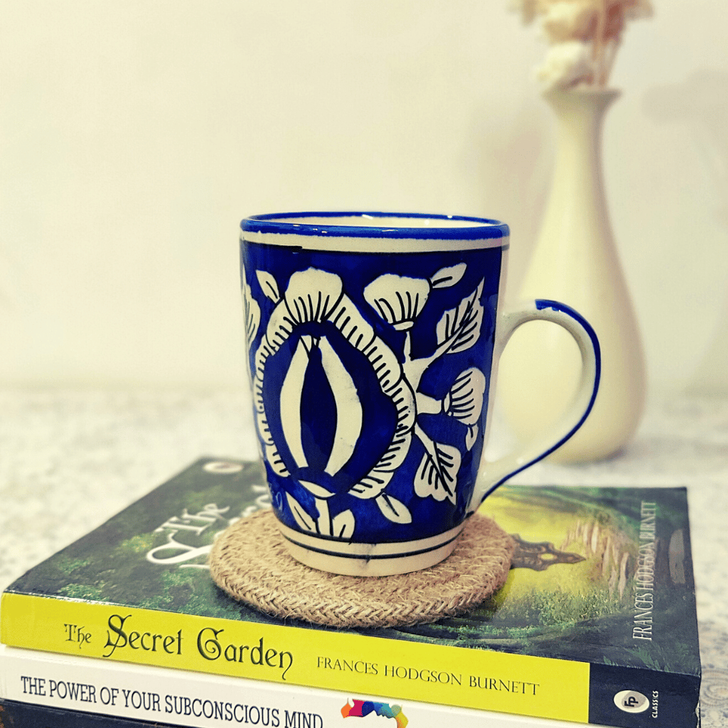 Homefrills Ceramic Hand Crafted-Hand Painted Mughal Art Design Ceramic Coffee Mug (Blue) Suitable for Coffee, Tea, Juice, Cappuccino, etc. (250ml) Set of 1