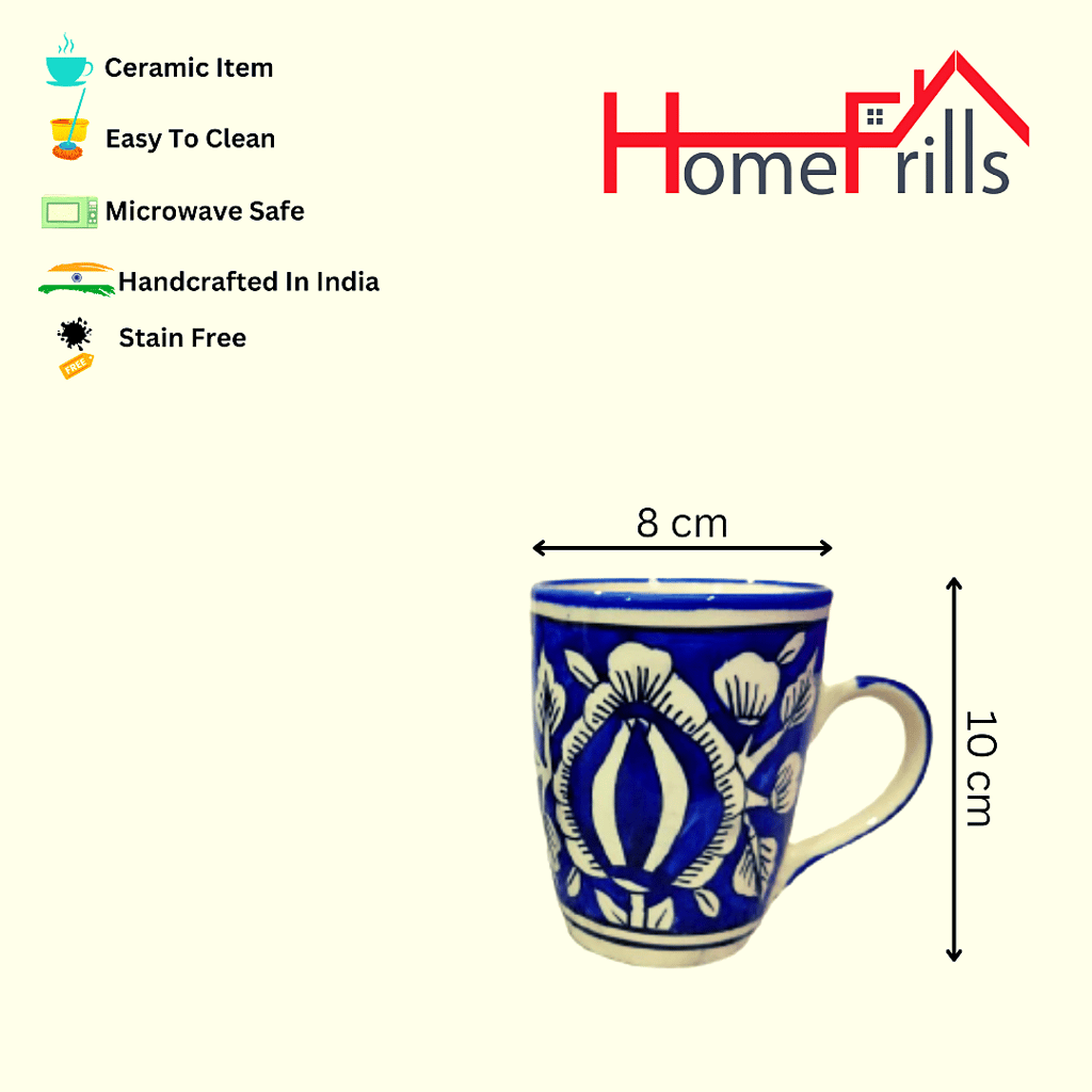 Homefrills Ceramic Hand Crafted-Hand Painted Mughal Art Design Ceramic Coffee Mug (Blue) Suitable for Coffee, Tea, Juice, Cappuccino, etc. (250ml) Set of 1