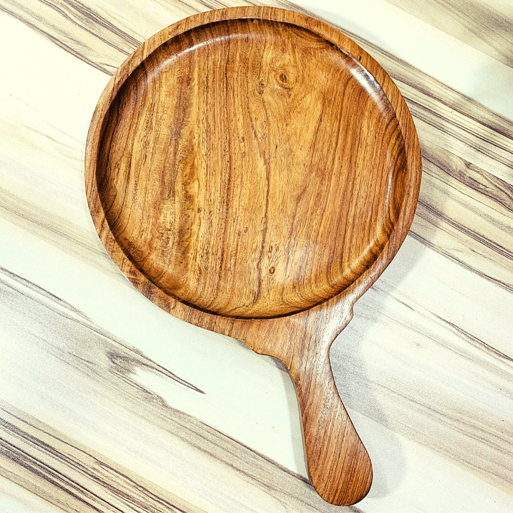 Homefrills Hand-Crafted Sheesham Wood Pizza Pan, Pizza Serving Tray Pizza & Snack Serving Plate/Tray/Dish for Kitchen,Home,Café,Restaurants Size-9 Inch