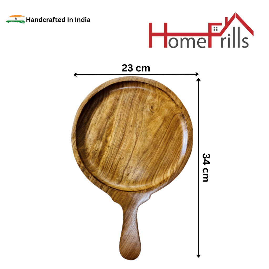 Homefrills Hand-Crafted Sheesham Wood Pizza Pan, Pizza Serving Tray Pizza & Snack Serving Plate/Tray/Dish for Kitchen,Home,Café,Restaurants Size-9 Inch