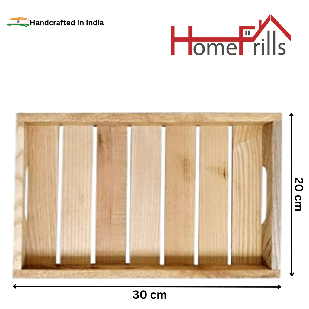 Homefrills Pine Wood Premium Serving Tray/Platter, Handmade Rectangular Platter/Trays with Handles for Serving Pastries, Snacks,Coffee- Size-30 L*20 W