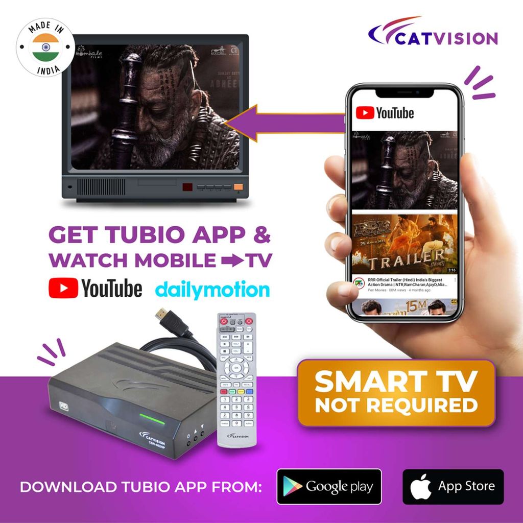 Catvision Free to Air HD Set Top Box | 115+ TV Channels Lifetime Free | Watch YouTube on TV | DD FreeDish WiFi Set Top Box | HDMI Cable+Deluxe Remote