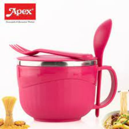 Apex Stainless Steel Soup Bowl With Lid & Spoon Holder Stainless Steel, Plastic Soup Bowl 700Ml 650 ml