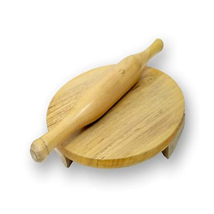 Mango Wood Round Polpat-Roti Roller I Chakla-Belan I Rolling Pin Set (Yellow - Mango Wood) 10 Inch And 9 Inch (Mango Wood, 9 Quart) 1 qty