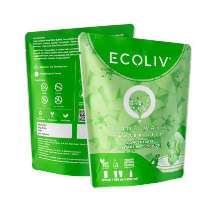Ecoliv Liquid HandWash Water Lily Refill Concentrate 170 ml| Makes 500 ml each| Pack of 2| Plant Based and Ecofriendly Handwash| Fights 99.99% germs| pH 5.5| Gentle on Hands