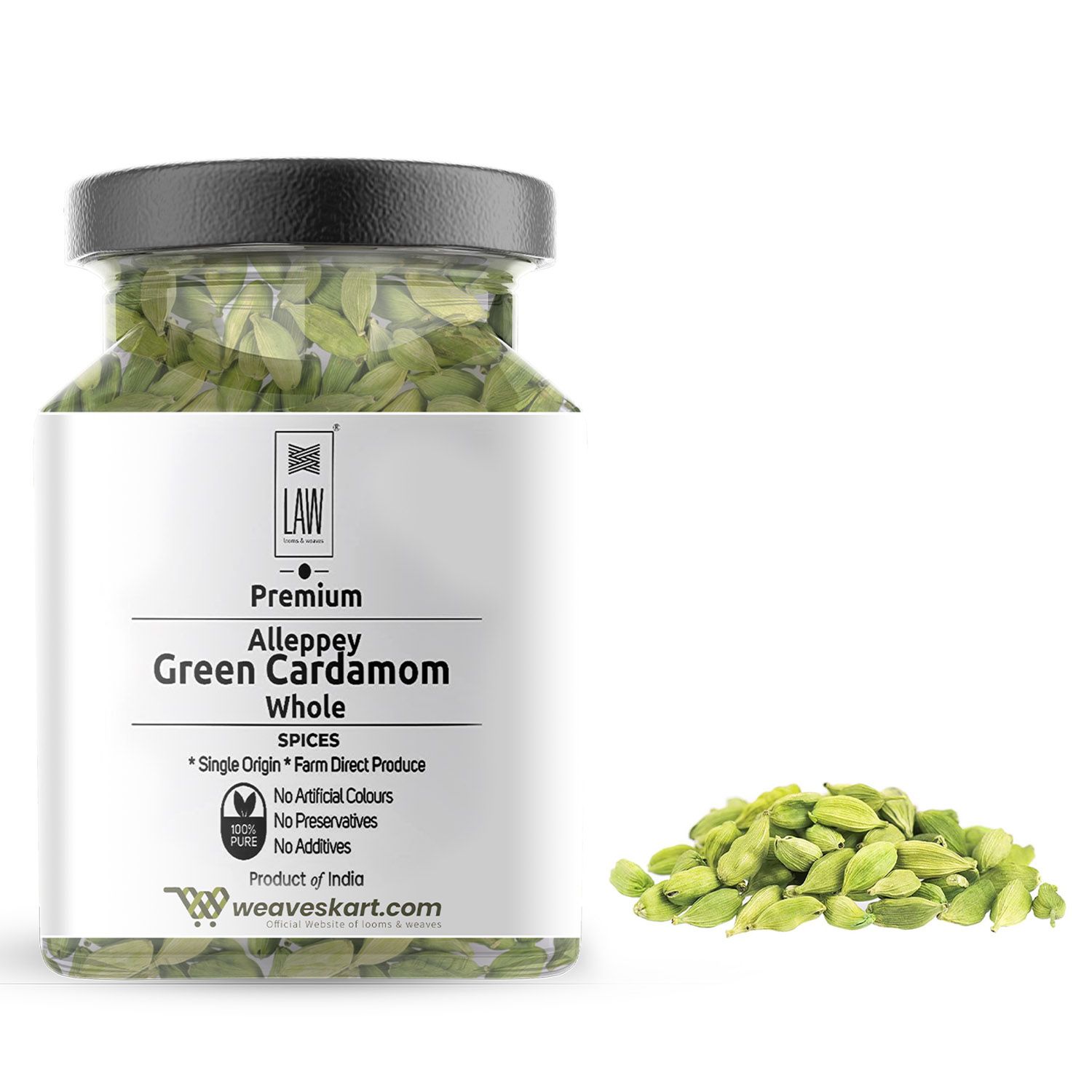 Premium Single Origin Alleppey Green Cardamom Whole (Premium 8 mm Extra Bold)/ – 100gm (in Glass JAR)