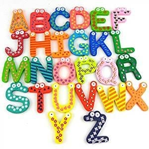 Jef Colorful Wooden A-Z Alphabet Letters Fridge Magnets Magnetic Stickers (Set of 26)
