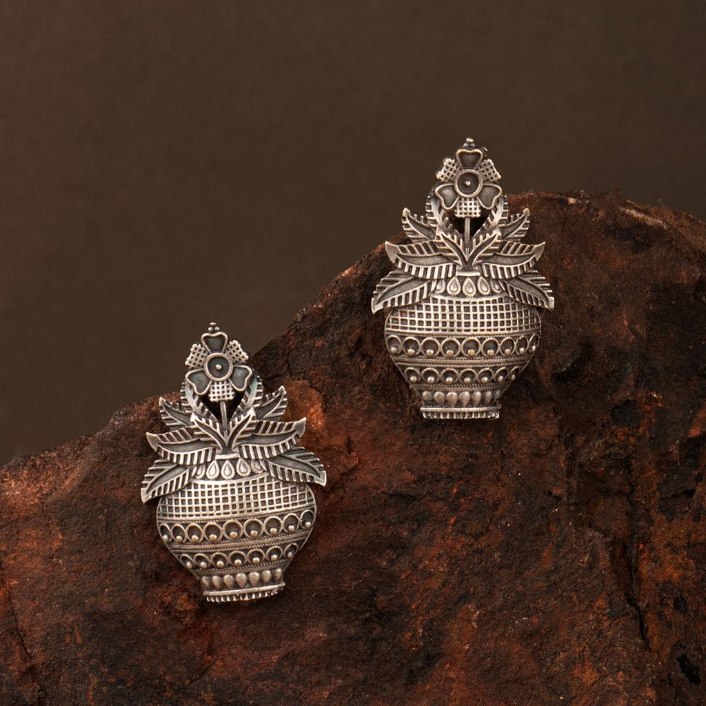 Silver look alike oxidized stud earrings for women and girls - Earrings | Buy online on ZillyBuy