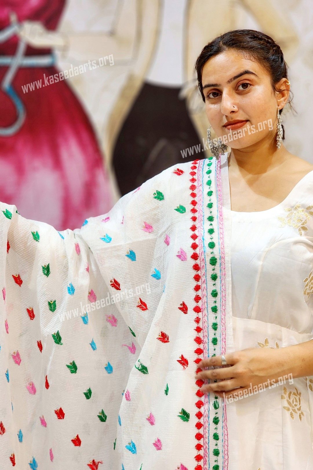 Kaseedaarts Handmade Kota Doria Phulkari (Dupatta for Women's)