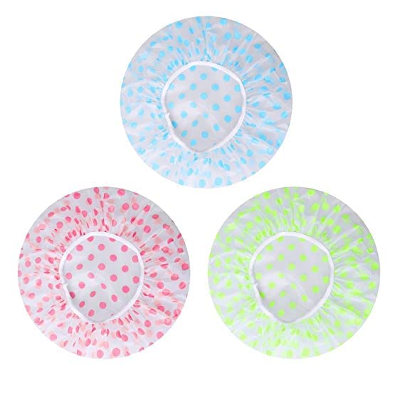 Vaibhavi Shower Cap for Women Reusable Waterproof Elastic Eva Free-Size Bathroom Shower Caps - For Homes, Spas, Salons, Hair Treatment, Beauty Parlors Set of 3 (Multi-design & Multicolored)