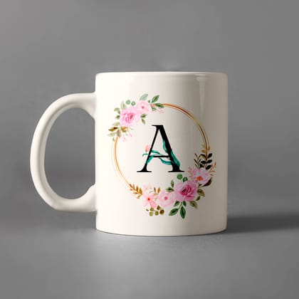 Creative Colorful Floral Letter White Ceramic Mug