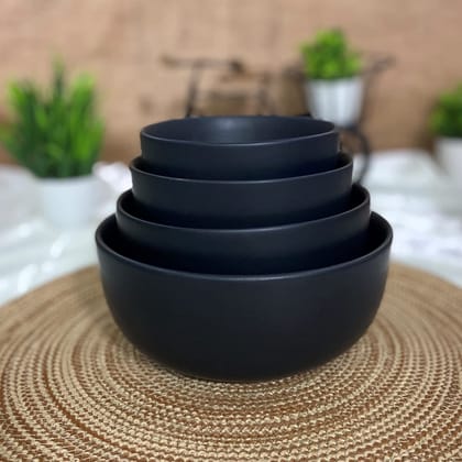 CERAMIC DINING Matte Black Handcrafted Ceramic Serving Bowls Set of 4 || Dinner Serving Bowls 1000ml, 700ml, 500ml, 300ml