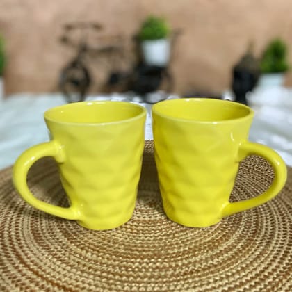 CERAMIC DINING Matte Yellow Diamond Shaped Coffee Mugs Set of 2 || Milk Mugs (MYDIAMONDS2)