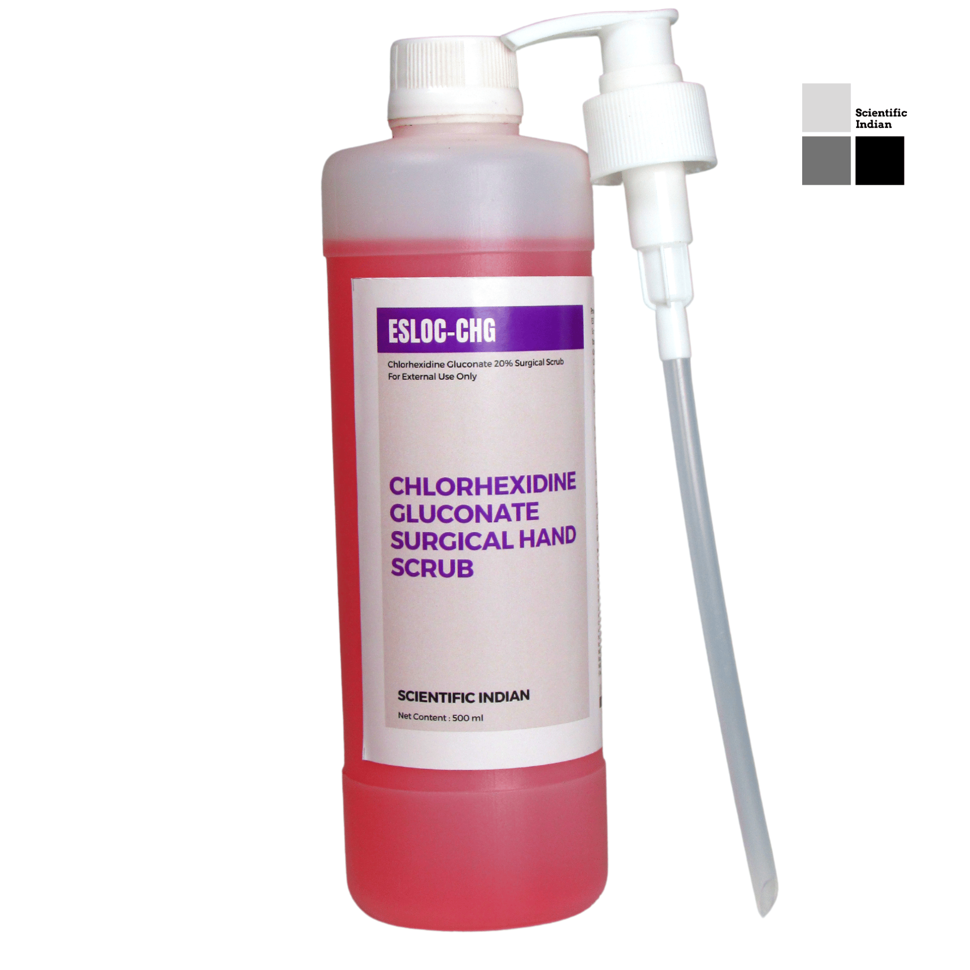 Chlorhexidine Gluconate 20% Surgical Hand Wash Scrub -  Dental, Surgical Use ESLOC CHG Hand Wash Bottle + Dispenser  (500 ml)
