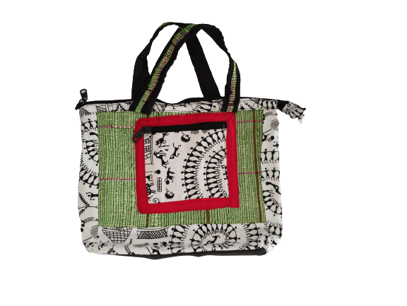 Ladies Side Bag White & Green (Banana Fiber)