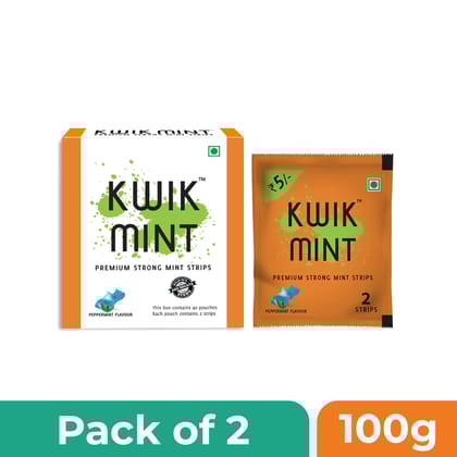 Kwik Mint Premium Strong, Instant mouth freshener dissolving strips for oral care- Pack of 2 (176 Strips)