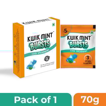 Kwik Mint Bursts Sugar Free Mouth Freshener Oral Care Strips, Spearmint Flavour for Fresh Breath | Refreshes Your Throat, Clear Nostrils, & Fights Bad Breath - Pack of 1(120 Strips)