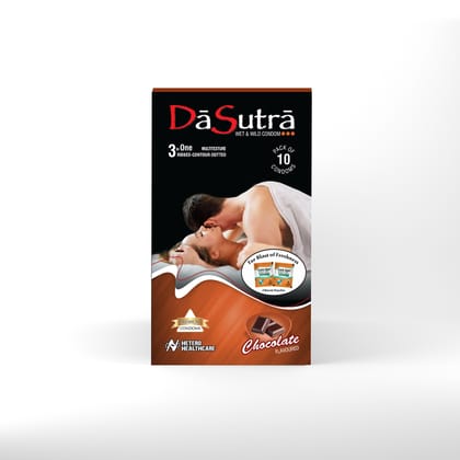 DaSutra Wet & Wild Condoms Ribbed, and Dotted - 10's Pack - Chocolate Flavour - Pack of 3